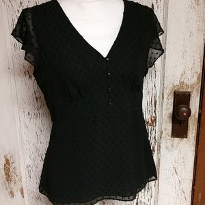 Black, lined dotted-Swiss blouse